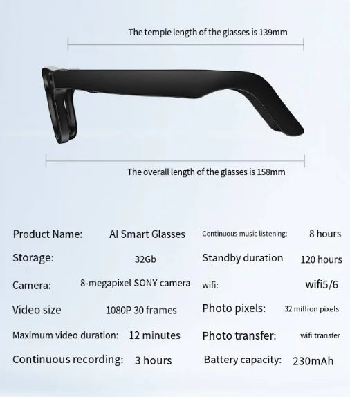 AI Camera Smart Glasses: HD Video Recording, Voice Call & Translation